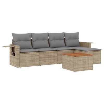 vidaXL 6-delige Loungeset met kussens poly rattan beige