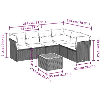 vidaXL 7-delige Loungeset met kussens poly rattan zwart