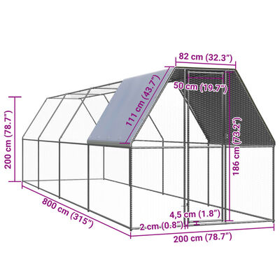 vidaXL Kippenhok 2x8x2 m gegalvaniseerd staal