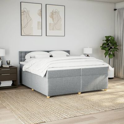 vidaXL Boxspring met matras stof lichtgrijs 200x200 cm