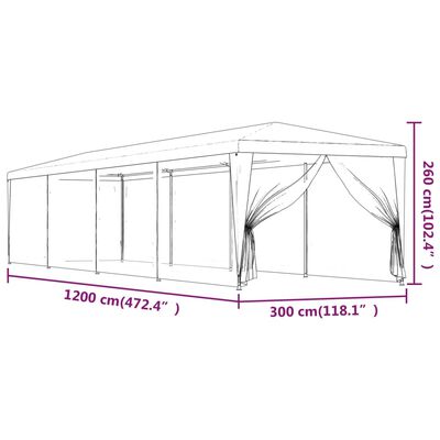 vidaXL Partytent met 10 mesh zijwanden 3x12 m HDPE groen