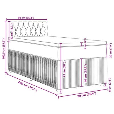 vidaXL Boxspring met matras fluweel lichtgrijs 90x200 cm