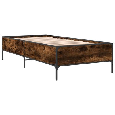 vidaXL Bedframe bewerkt hout en metaal gerookt eikenkleurig 90x200 cm