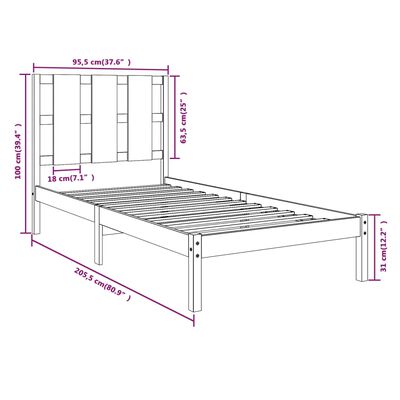 vidaXL Bedframe massief grenenhout 90x200 cm