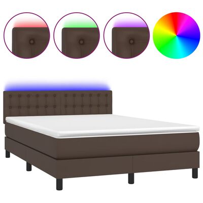 vidaXL Boxspring met matras en LED kunstleer bruin 140x200 cm