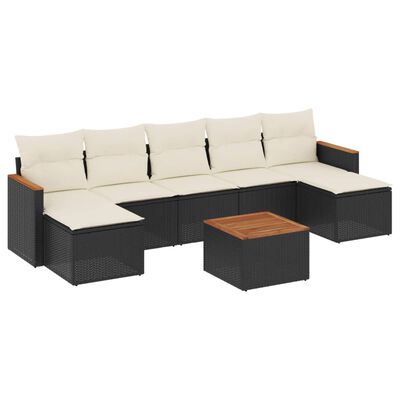 vidaXL 8-delige Loungeset met kussens poly rattan zwart