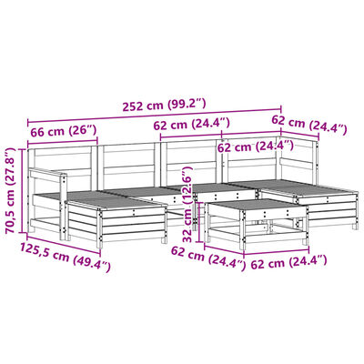 vidaXL 7-delige Loungeset massief grenenhout wit