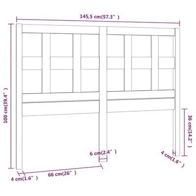 vidaXL Hoofdbord 145,5x4x100 cm massief grenenhout wit