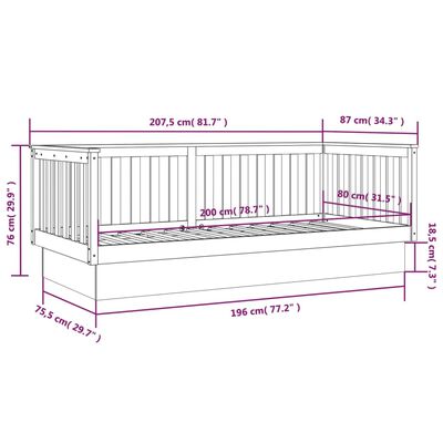 vidaXL Slaapbank zonder matras 80x200 cm massief grenenhout wit