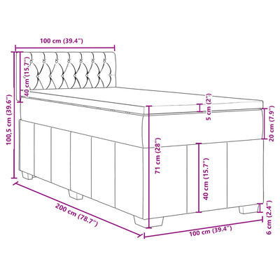 vidaXL Boxspring met matras stof crèmekleurig 100x200 cm