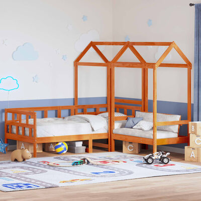 vidaXL Kinderbedset met huisje massief grenenhout wasbruin 90x200 cm