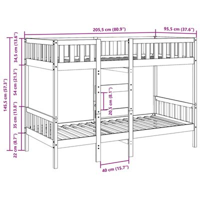 vidaXL Stapelbed massief grenenhout wit 90x200 cm