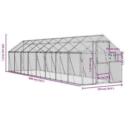 vidaXL Volière 1,79x8x1,85 m aluminium antracietkleurig