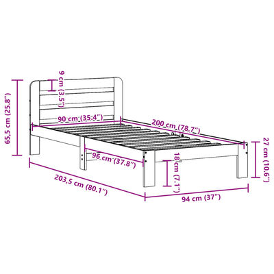 vidaXL Bedframe zonder matras massief grenenhout wit 90x200 cm