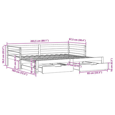 vidaXL Slaapbank onderschuifbed en lades 90x200 cm grenenhout wasbruin