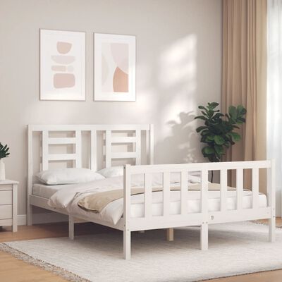 vidaXL Bedframe met hoofdbord massief hout wit 140x190 cm