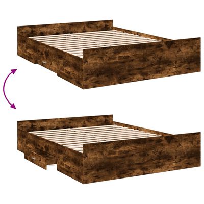 vidaXL Bedframe met lades bewerkt hout gerookt eikenkleurig 140x200 cm