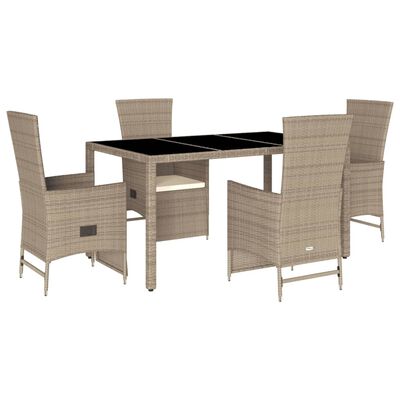 vidaXL 5-delige Tuinset met kussens poly rattan beige