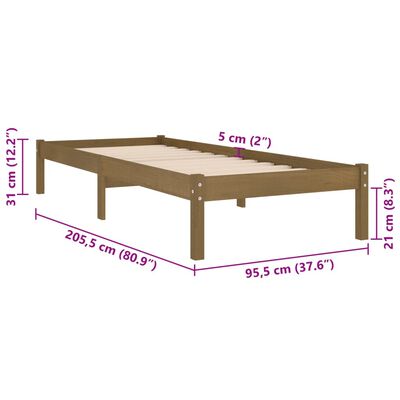 vidaXL Bedframe massief grenenhout honingbruin 90x200 cm