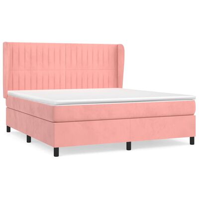 vidaXL Boxspring met matras fluweel roze 160x200 cm