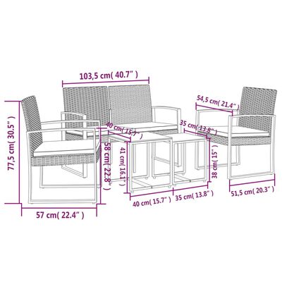 vidaXL 5-delige Tuinset met kussens polypropeen rattan donkergrijs