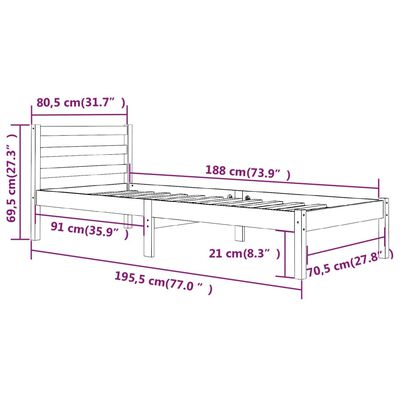 vidaXL Bedframe massief grenenhout wit 75x190 cm