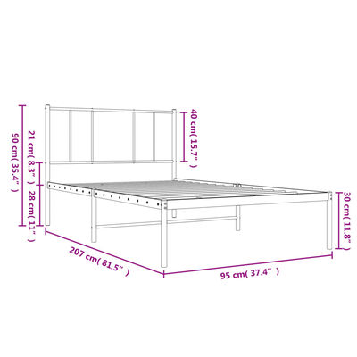 vidaXL Bedframe met hoofdbord metaal zwart 90x200 cm