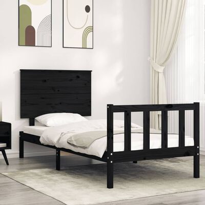 vidaXL Bedframe met hoofdbord massief hout zwart