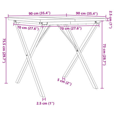 vidaXL Eettafel X-frame 90x90x75,5 cm massief grenenhout en gietijzer