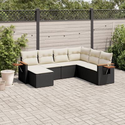 vidaXL 7-delige Loungeset met kussens poly rattan zwart