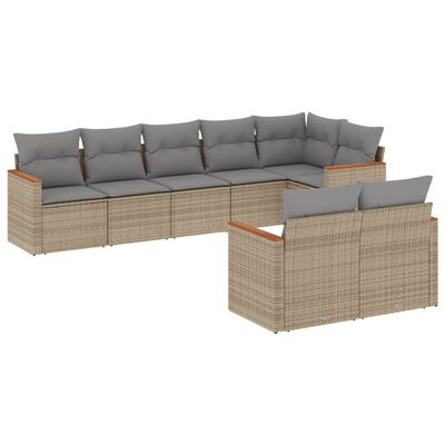 vidaXL 8-delige Loungeset met kussens poly rattan gemengd beige