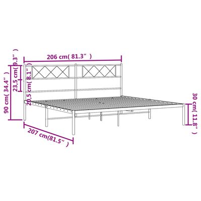 vidaXL Bedframe met hoofdbord metaal zwart 200x200 cm