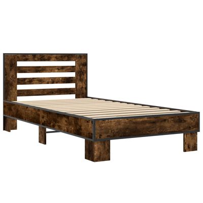 vidaXL Bedframe bewerkt hout en metaal gerookt eikenkleurig 90x190 cm