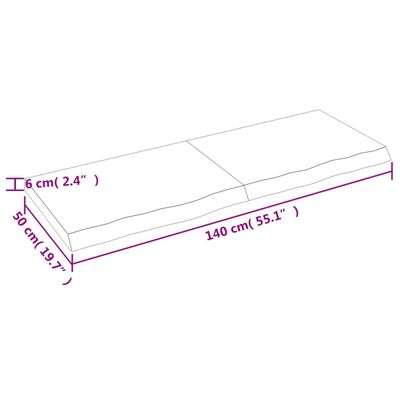 vidaXL Tafelblad 140x50x(2-6) cm onbehandeld massief eikenhout