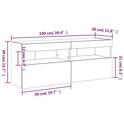 vidaXL Tv-wandmeubel met LED-verlichting 100x30x40 cm wit