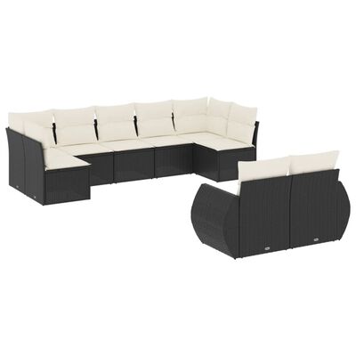 vidaXL 9-delige Loungeset met kussens poly rattan zwart