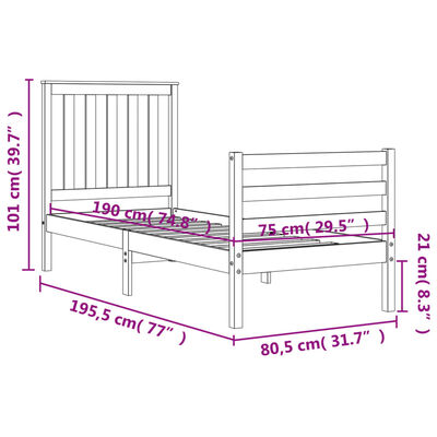 vidaXL Bedframe met hoofdbord massief hout wit