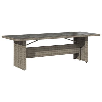 vidaXL Tuintafel met glazen blad 240x90x75 cm poly rattan grijs