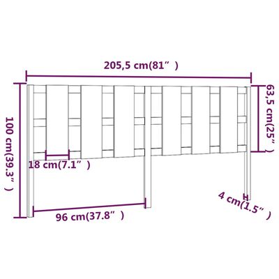 vidaXL Hoofdbord 205,5x4x100 cm massief grenenhout