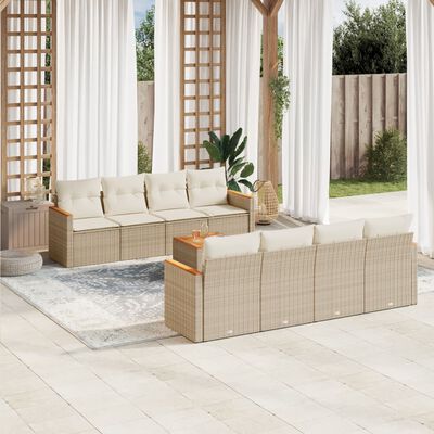 vidaXL 9-delige Loungeset met kussens poly rattan beige