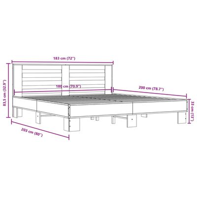 vidaXL Bedframe bewerkt hout metaal sonoma eikenkleurig 180x200 cm