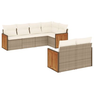 vidaXL 7-delige Loungeset met kussens poly rattan beige