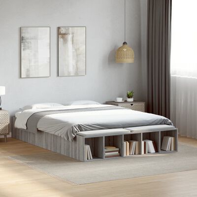 vidaXL Bedframe bewerkt hout grijs sonoma eikenkleurig 140x190 cm