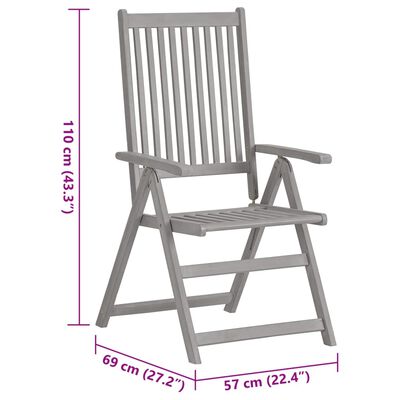 vidaXL Tuinstoelen 3 st verstelbaar met kussens massief acaciahout