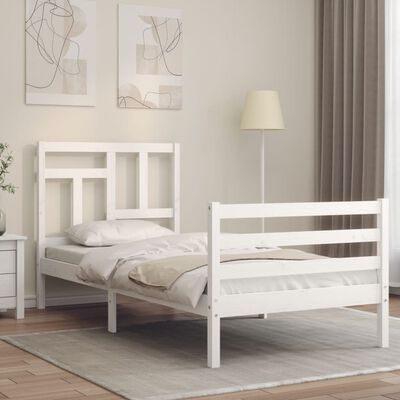 vidaXL Bedframe met hoofdbord massief hout wit 90x200 cm