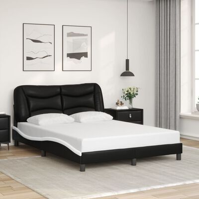 vidaXL Bedframe met hoofdbord kunstleer zwart en wit 140x200 cm