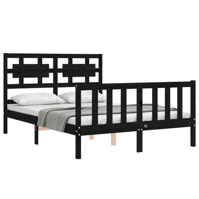 vidaXL Bedframe met hoofdbord massief hout zwart 140x190 cm