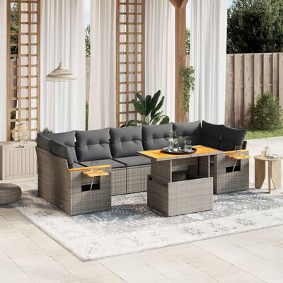 vidaXL 8-delige Loungeset met kussens poly rattan grijs