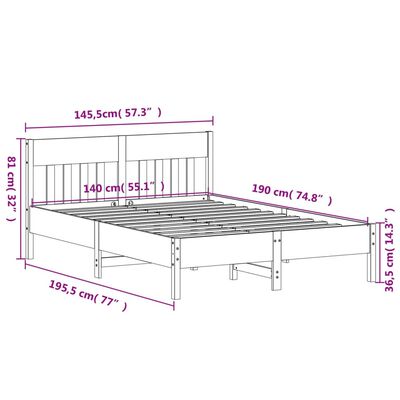 vidaXL Bed met matras massief grenenhout wasbruin 140x190 cm