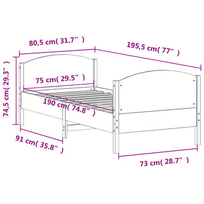 vidaXL Bedframe zonder matras massief grenenhout 75x190 cm